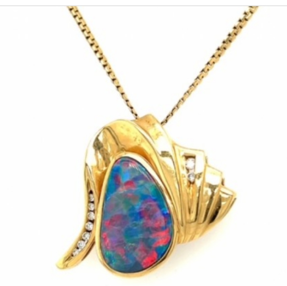 Diamond Fine Opal Doublet Abstract Pendant Stunning Colour
